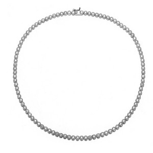 Guili Sterling Silver Rhodium Plated Round Cubic Zirconia Milgrain Bezel Tennis Necklace, a refined and vintage-inspired statement piece. - 1 of 3