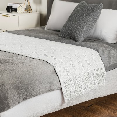 White Twin Knitted Fleece Reversible Throw Blanket