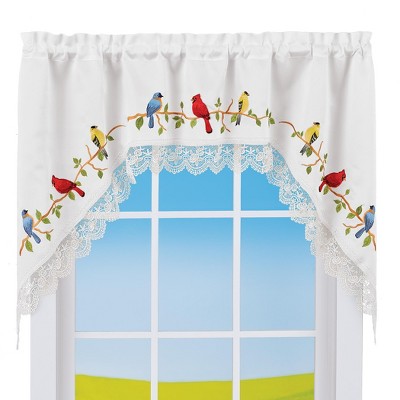 Collections Etc Embroidered Birds On Branches Rod Pocket Top Window ...