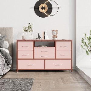 Dresser TV Stand, 8 Dresser TV Stand for 55” TV, Long Dresser for Bedroom with Power Outlets & LED Lights - 1 of 4