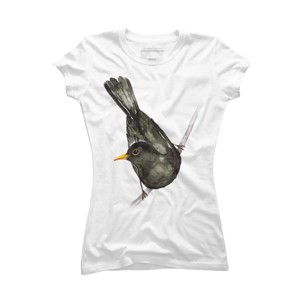 Junior's Design By Humans Blackbird watercolor By Bwiselizzy T-Shirt - 1 of 3