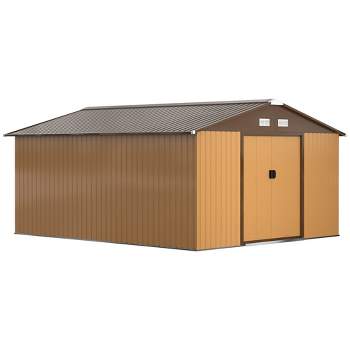 Outsunny 11' x 13' Outdoor Storage Shed, Metal Garden Shed with Double Locking Doors for Bike, Garbage Can, Yard Tools, Lawnmower Yellow