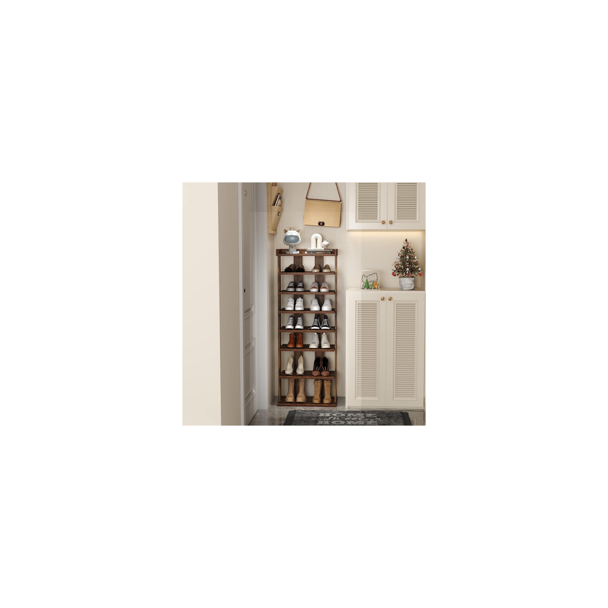 Tree City - Wide 7-Tier 45'' Double Row Wooden Shoe Rack for Entryway & Closet,Holds 14-20 Pairs