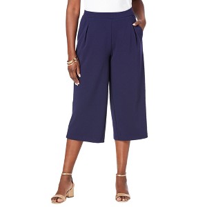 Jessica London Women's Plus Size Wide-Leg Crop Crepe Pants - 1 of 4