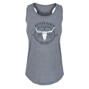 Women's - Yellowstone - Dutton Ranch Decorative Longhorn Skull Graphic Racerback Tank - 1 of 4