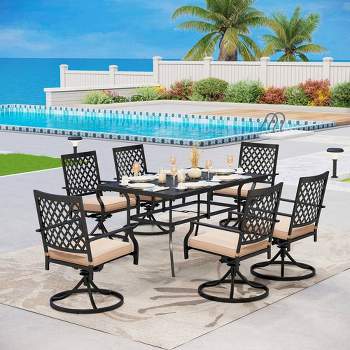 7pc Patio Dining Set - Rectangle Table with Umbrella Hole, 360 Swivel Cushioned Arm Chairs, Weather-Resistant Steel Frame - Captiva Designs