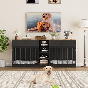 Jojoka 81.9'' Large Dog Crate Furniture for 2 Dogs, Indoor Double Kennel with 4 Drawers & Storage Shelves, Heavy Duty TV Stand - 1 of 4