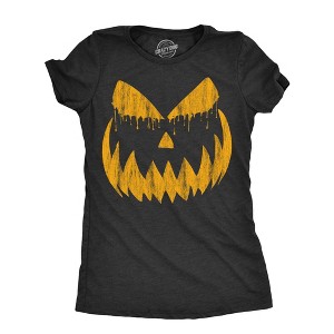 Womens Weeping Wendell Pumpkin T Shirt Funny Halloween Jack O Lantern Horrifying Smile Tee For Ladies - Crazy Dog Women's T Shirt - 1 of 4