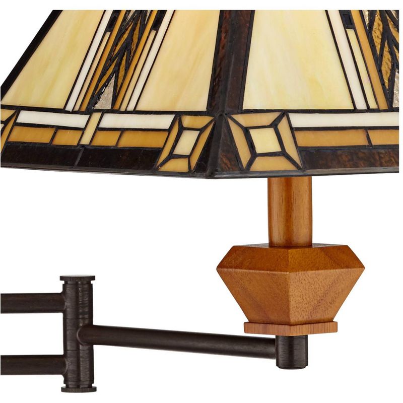 Robert Louis Tiffany Rustic Swing Arm Wall Lamp Walnut Wood Bronze Plug-in Light Fixture Adjustable Stained Glass Shade for Bedroom Bedside Reading, 3 of 9
