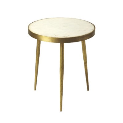 HomeRoots 18" Gold And White Marble Round End Table