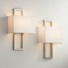 Possini Euro Design Modern Wall Light Sconces Set of 2 Brushed Nickel Hardwired 9 1/2" Fixture Silvery Faux Silk Shade for Bedroom - 2 of 4