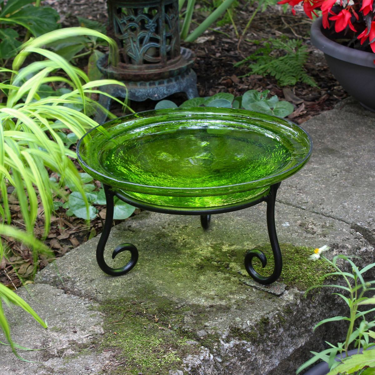 7" Reflective Crackle Glass Birdbath Bowl with Short Stand - Achla Designs: - thumbnail 5