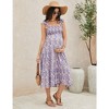Womens Maternity Dress Summer Sleeveless Smocked Square Neck Ruffle Casual Boho Midi Dress Baby Shower Photoshoot - 3 of 4