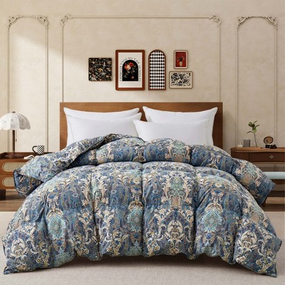 Peace Nest Heavyweight Winter Paisley Floral Printed White Goose Feather Comforter