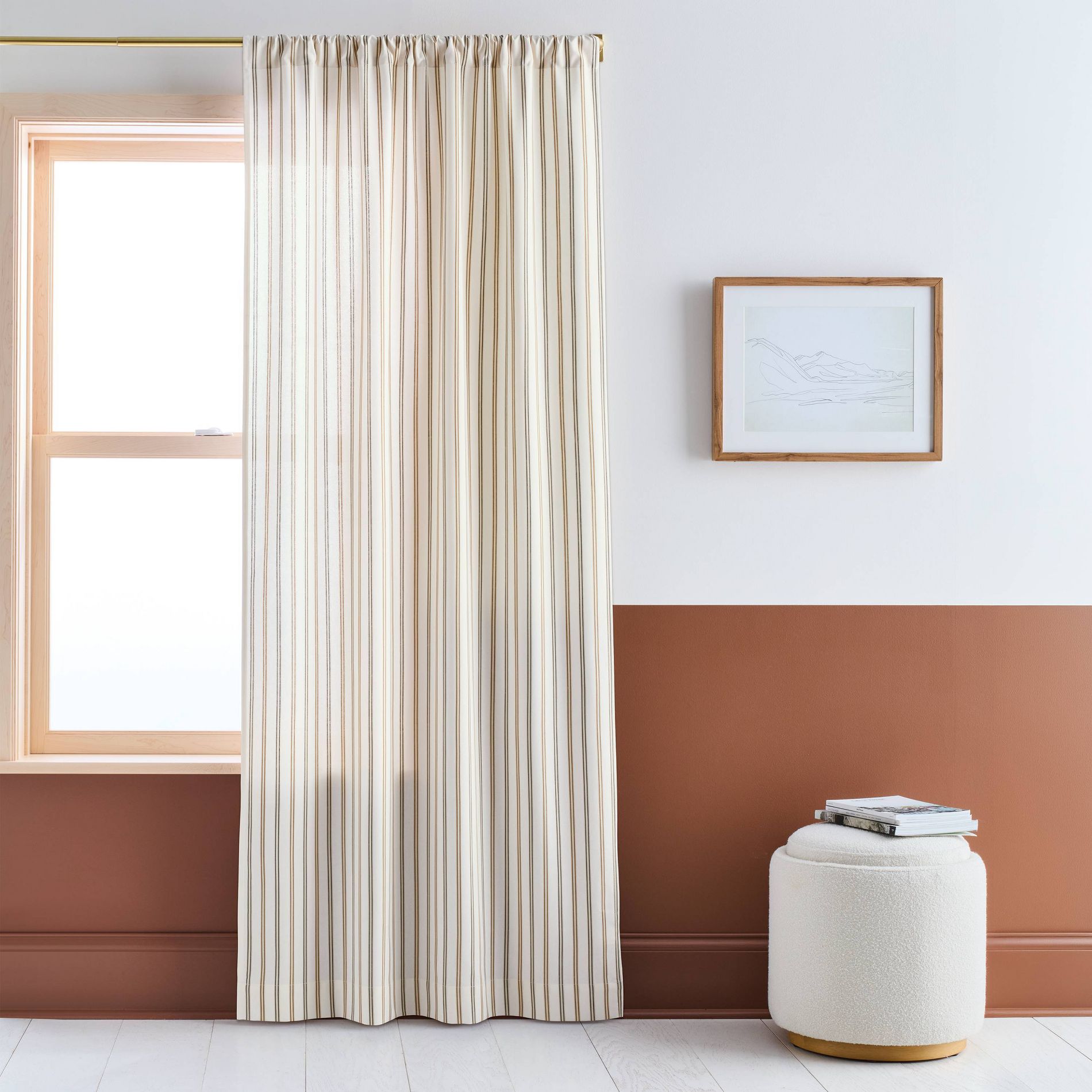 42"x84" Light Filtering Navy/Brown Striped Curtain Panel Ivory - Room Essentials™