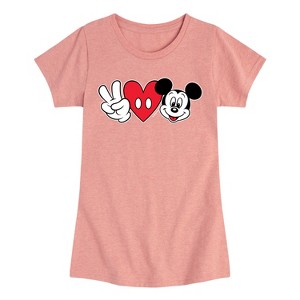 Girls' - Disney - Peace Love Mickey Fitted Short Sleeve Graphic T-Shirt - 1 of 4
