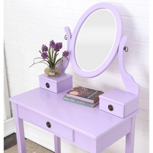 Okak Vanity Table and Chair Set, Wooden Makeup Vanity Table and Stool Set for Bedroom Living Room, with Elegant Mirror Oval Shape, Purple - 1 of 4