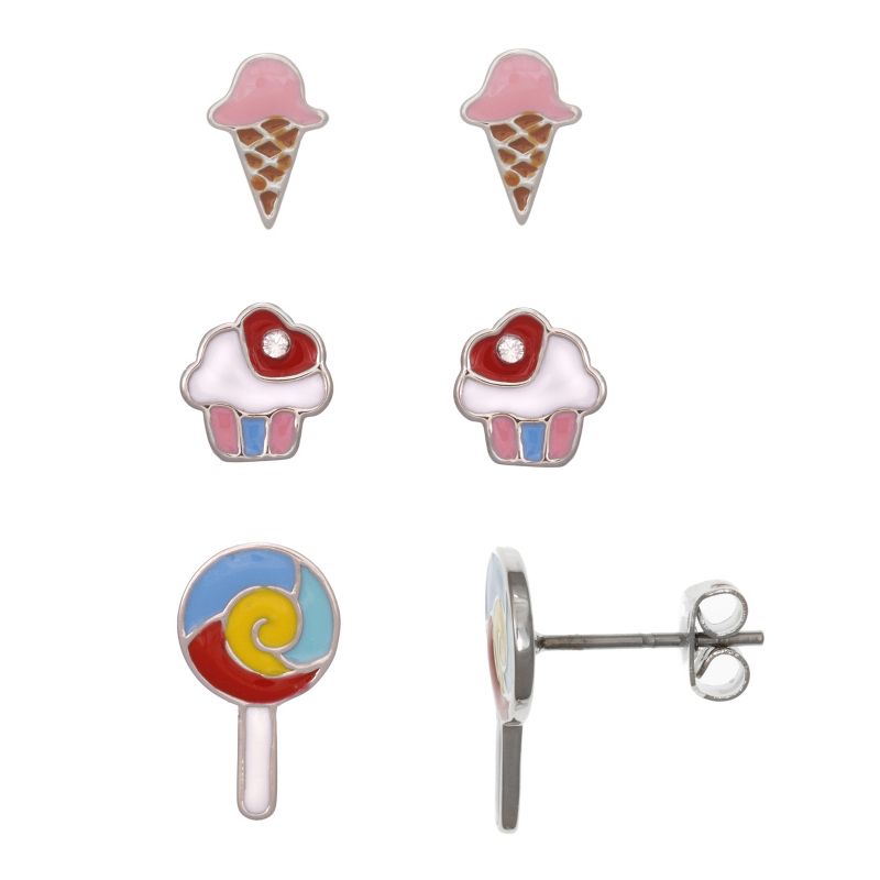 FAO Schwarz Ice Cream, Cupcake, Lollopop Stud Earring Set, 1 of 4