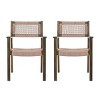 Modern Outdoor Acacia Wood Dining Chair Set of 2 with Rope Seating Armrest Patio Dining Chair -Tanpinhause - 2 of 4