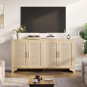 TV Stand for TVs Up to 70'', Natural Rattan Entertainment Center with Storage Cabinets, Boho Media Console Table - 1 of 4
