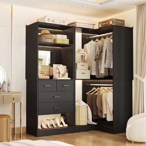 Aheaplus Freestanding Closet System with 4 Drawers, Walk-In Wooden Closet Orangizer with 6 Shelves and 2 Rods - 1 of 4
