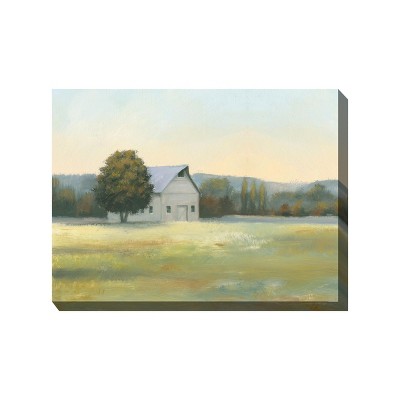 Cottage Garden West of The Wind Morning Farm Green, Blue, Grey 40 x 30 Inch Waterproof Gallery Wrapped Canvas, Outdoor Garden, Yard, Patio All Weather