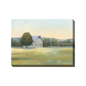 Cottage Garden West of The Wind Morning Farm Green, Blue, Grey 40 x 30 Inch Waterproof Gallery Wrapped Canvas, Outdoor Garden, Yard, Patio All Weather - 1 of 2