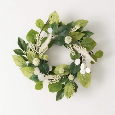 Sullivans Artificial Mixed Silver Dollar Mini Wreath 16.5"H; Cream