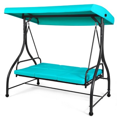 Tangkula 3 Person Porch Swing Hammock Bench Chair Outdoor with Canopy Turquoise/Beige/ Black/Brown/Wine Red