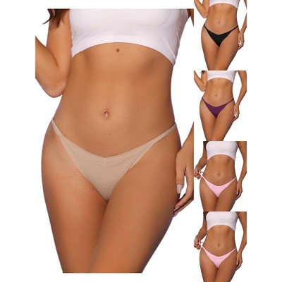 Allegra K Women's V-waisted Ruched Invisibles Breathable No Trace Thongs Multicolored