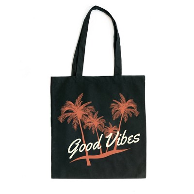 City Creek Prints Good Vibes Palm Trees Canvas Tote Bag - 15x16 - Black