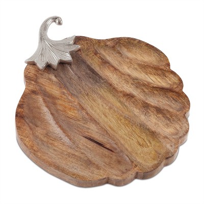 Wooden Pumpkin Tray with Aluminum Stem 15.75"L