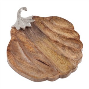 Wooden Pumpkin Tray with Aluminum Stem 15.75"L - 1 of 2