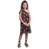 24seven Comfort Apparel Girls Black Floral One Shoulder Ruffle Knee Length Dress - 2 of 4