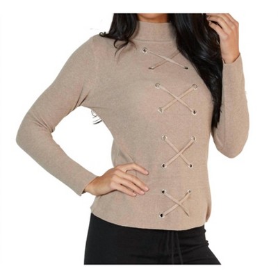 Women's Lace Up Mock Neck Top - Angel Apparel