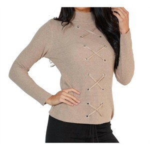 Women's Lace Up Mock Neck Top - Angel Apparel - 1 of 2