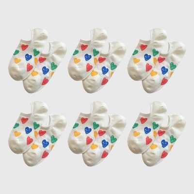 Alilang Women's Summer Colorful Heart-Printed No-Show Socks 6pk - Beige