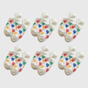 Alilang Women's Summer Colorful Heart-Printed No-Show Socks 6pk - Beige - 1 of 4