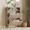 Farmhouse Shoe Cabinet w/ 2 Flip Drawers & Open Shelf, Slim Freestanding Storage for Entryway - 2 of 4
