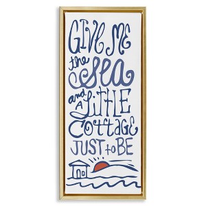Stupell Industries Sea & Cottage Beach Life Calligraphy Floating Frame Canvas Art, Gold, 15" x 31" - 1 of 4