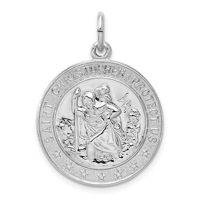 Black Bow Jewelry Sterling Silver Rhodium-Plated Saint Christopher Medal Pendant, 21mm