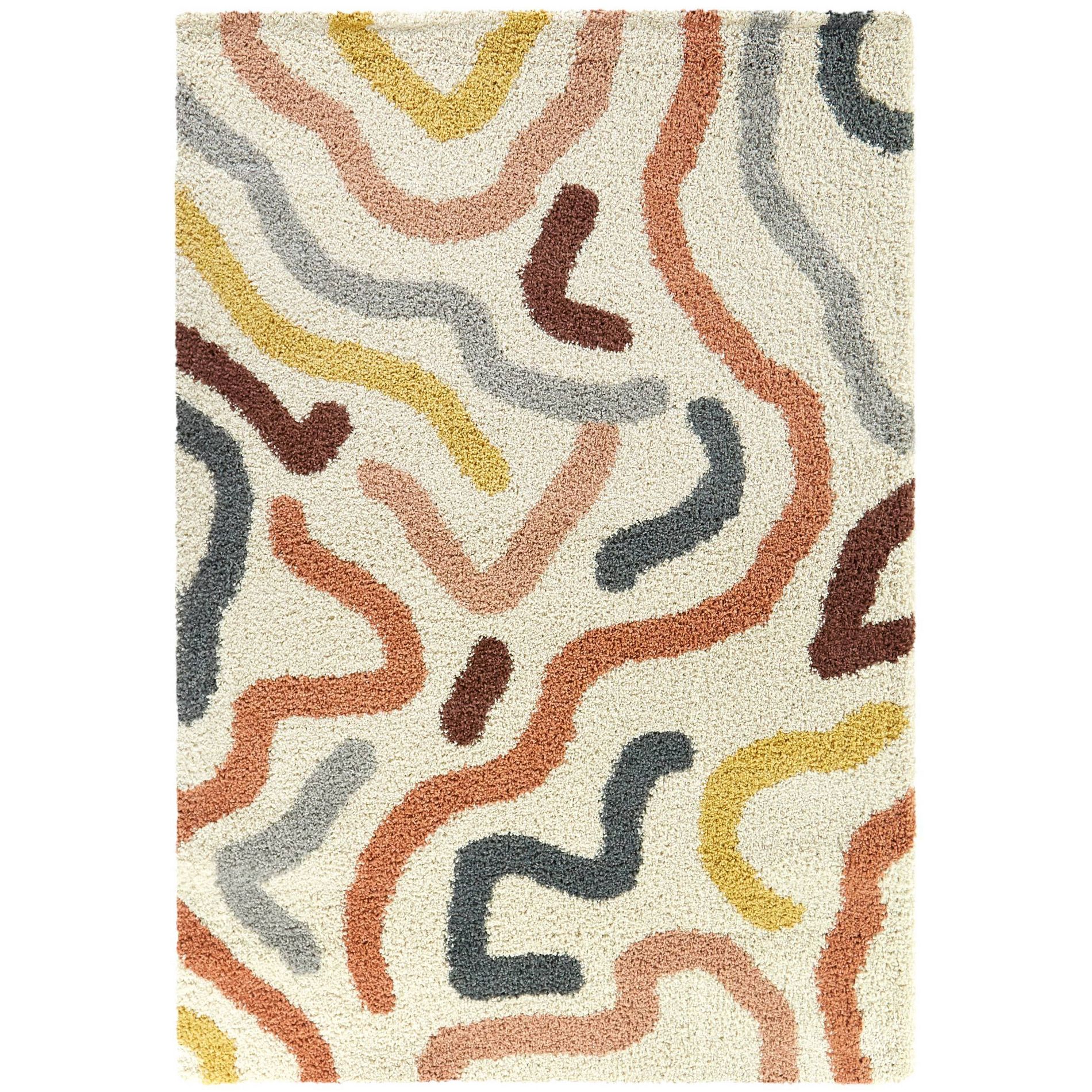 Balta Rugs 4'4"x6' Duret Abstract Kids' Rug Cream: High Pile, Fade & Stain-Resistant, OEKO-TEX Certified, Pet Friendly