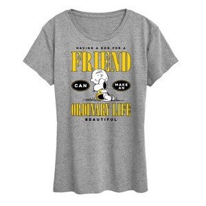 Women's - Peanuts - Dog Friend Make Ordinary Life Beautiful Short Sleeve Graphic T-Shirt - 1 of 4