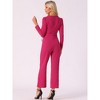 Allegra K Women's V Neck Jumpsuit Long Sleeve Tie Waist Wide Leg Long Pants Elegant Knit Jumpsuits - 4 of 4