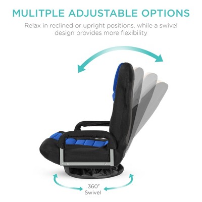 Black and Blue Adjustable Swivel Gaming Floor Chair with Armrests