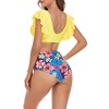 Clearlove Women's Two Piece Bikini Set V Neck Ruffled Top Bathing Suits U Back Swimwear With High Waisted Ruched Swim Bottom - 3 of 4