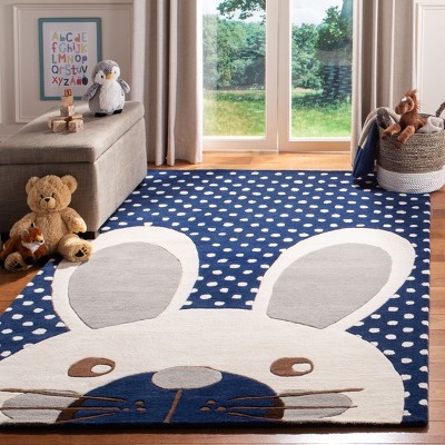 Navy and Ivory Bunny Hand-Tufted Wool Kids Rug 8' x 10'