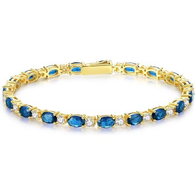 14K Gold Plated Birthstone Tennis Bracelet, 4mm Sterling Silver 7 Inch Gold Tone Jewelry, Birthday Gift for Women