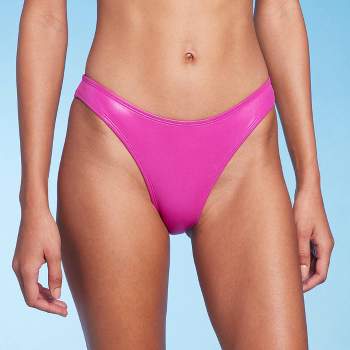 Women's Faux Leather Extra Cheeky Extra High Leg Bikini Bottom - Wild Fable™ Pink