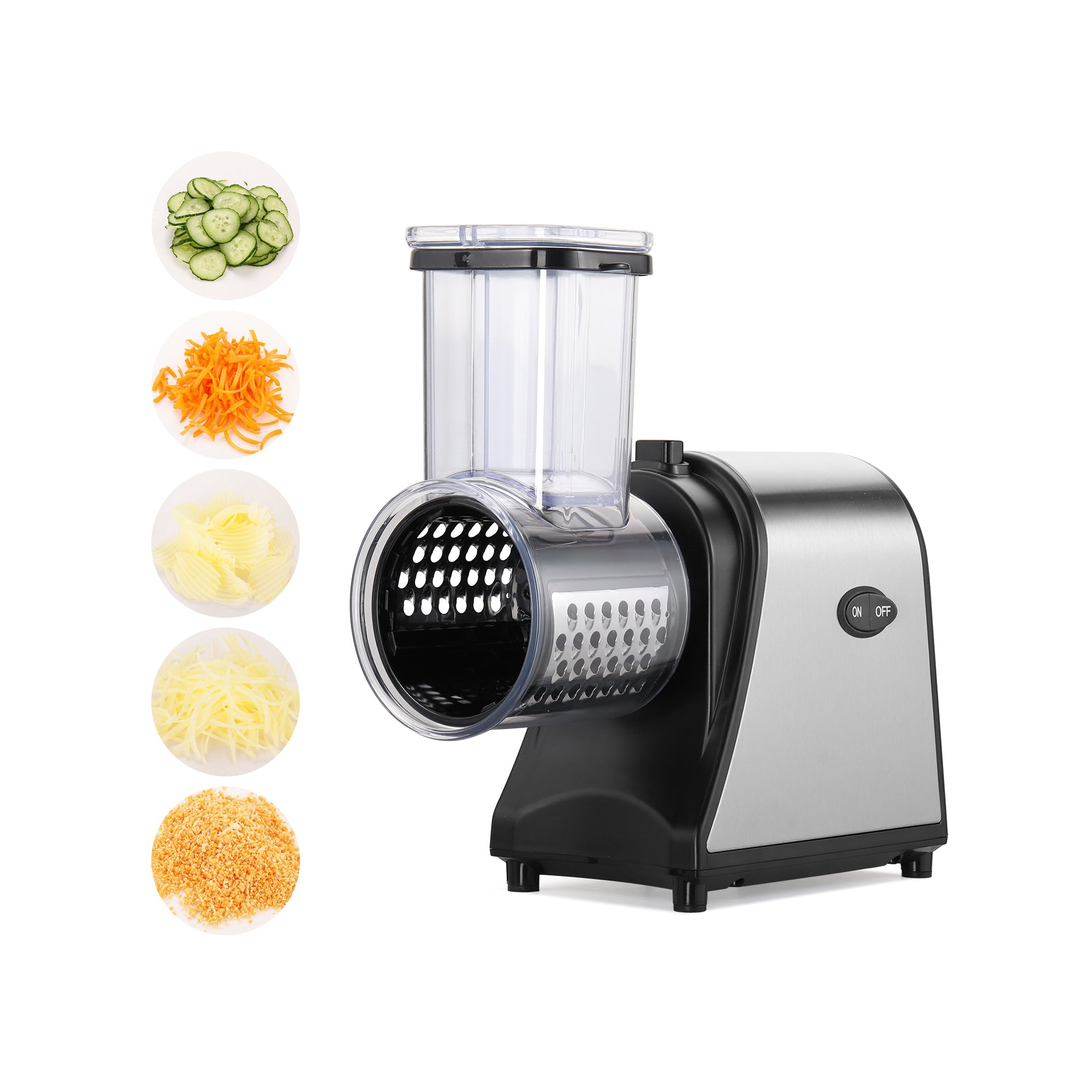 Homdox 250W Electric Slicer 5-in-1 Cheese Grater Slicer Shredder for Kitchen - Automatic Food Chopper for Vegetables Cucumber Carrots Cabbage Nuts